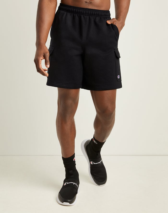 Champion Mens Shorts NZ - Powerblend Fleece Cargo Black ( 9284-OPNCH )